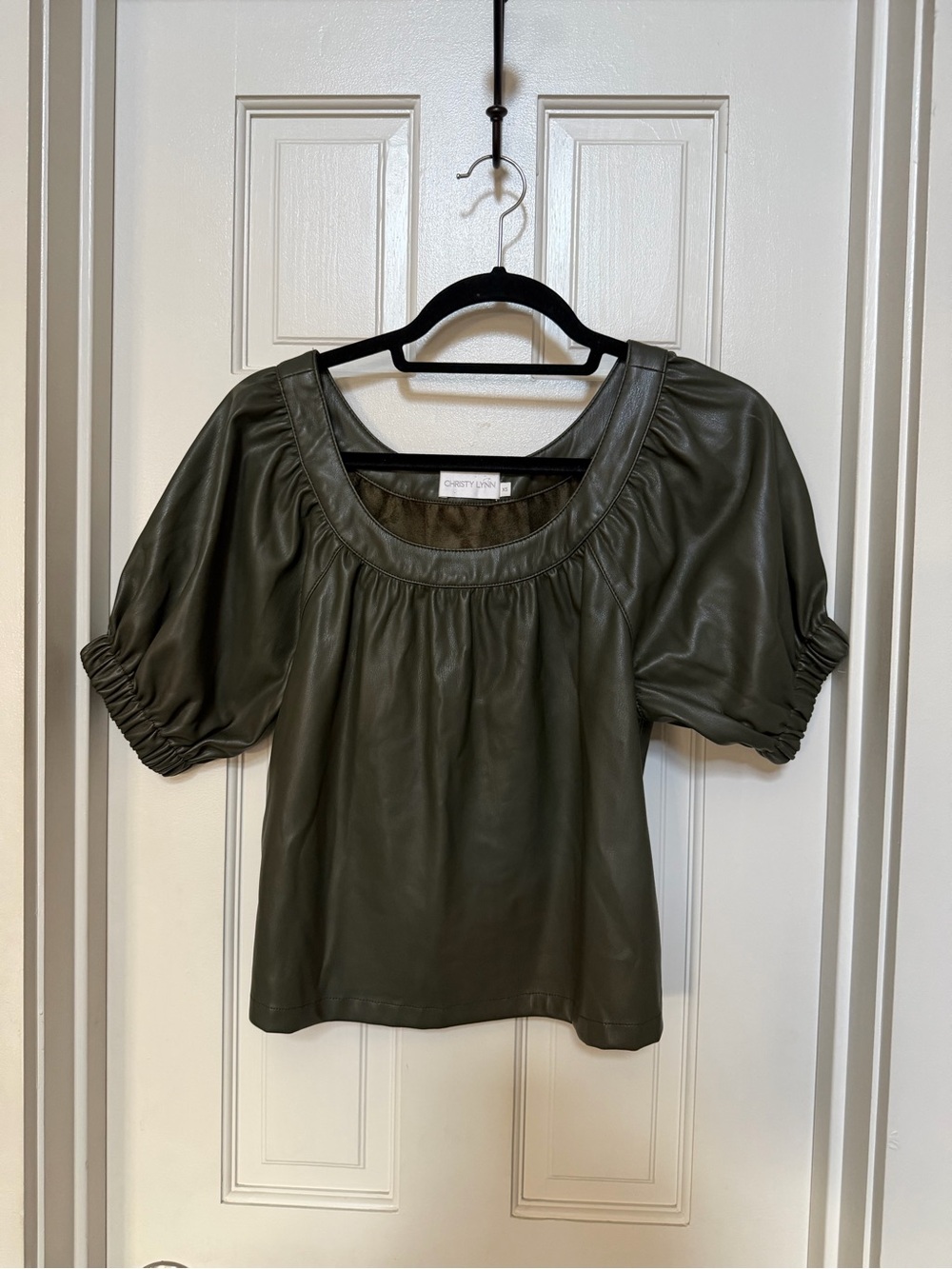 Christy Lynn Vegan Leather Olive Green Top